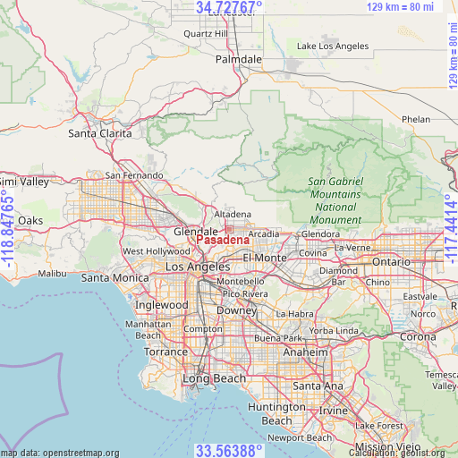 Pasadena on map