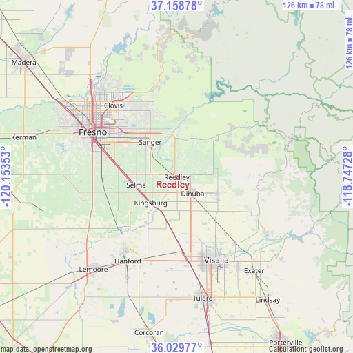 Reedley on map