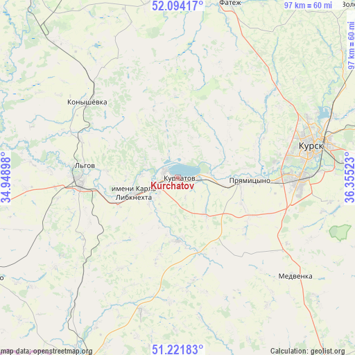 Kurchatov on map