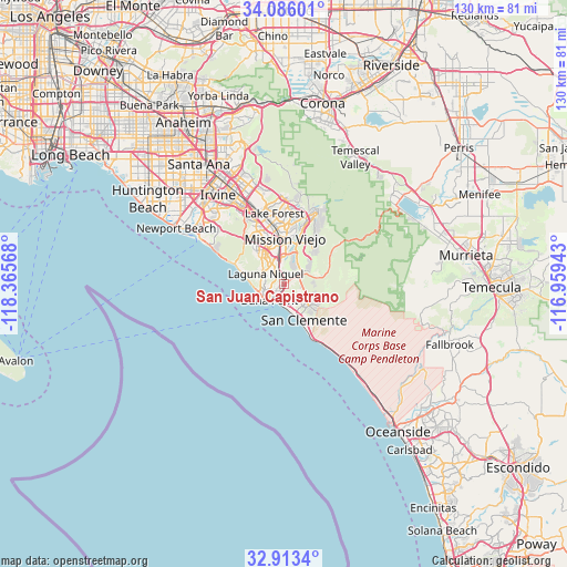 San Juan Capistrano on map