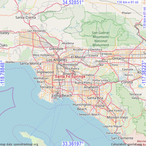 Santa Fe Springs on map