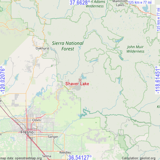 Shaver Lake on map