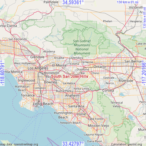 South San Jose Hills on map