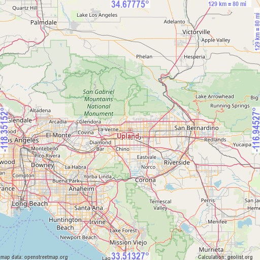 Upland on map