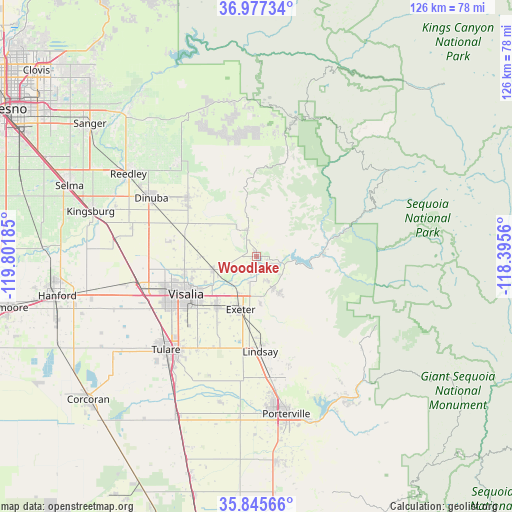 Woodlake on map