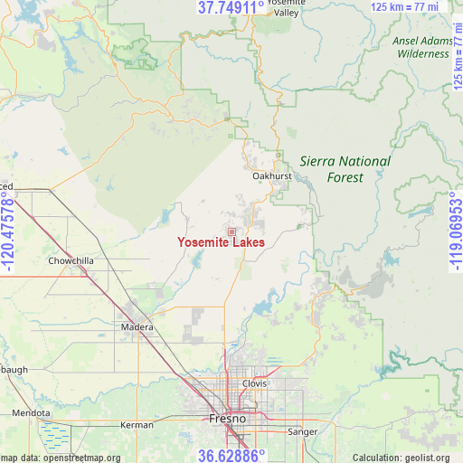 Yosemite Lakes on map