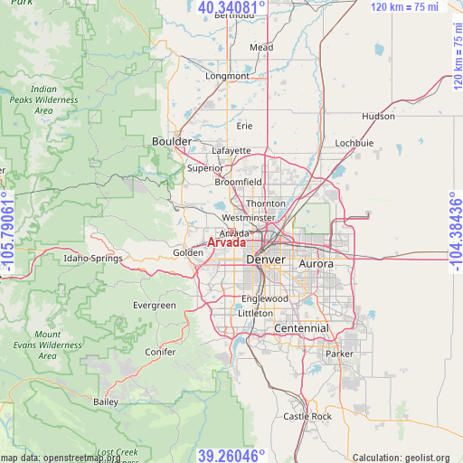 Arvada on map