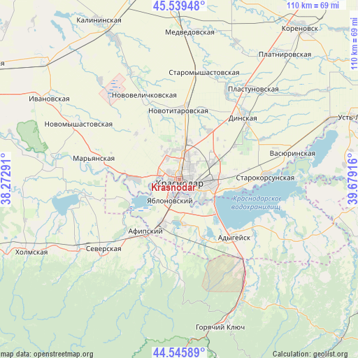 Krasnodar on map