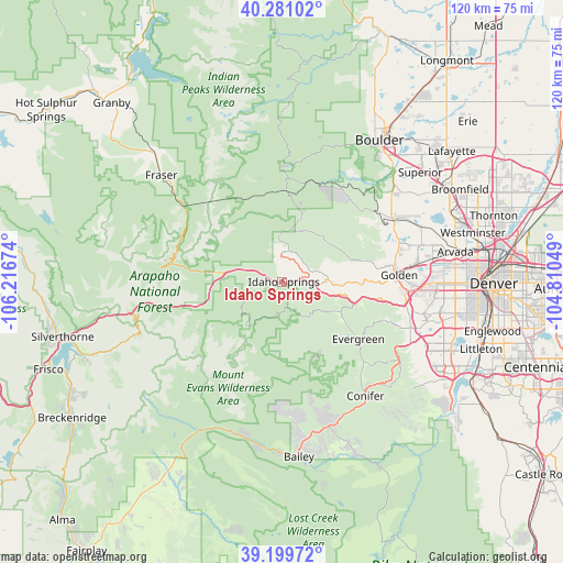 Idaho Springs on map