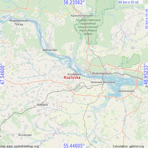 Kozlovka on map