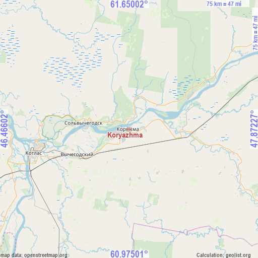 Koryazhma on map