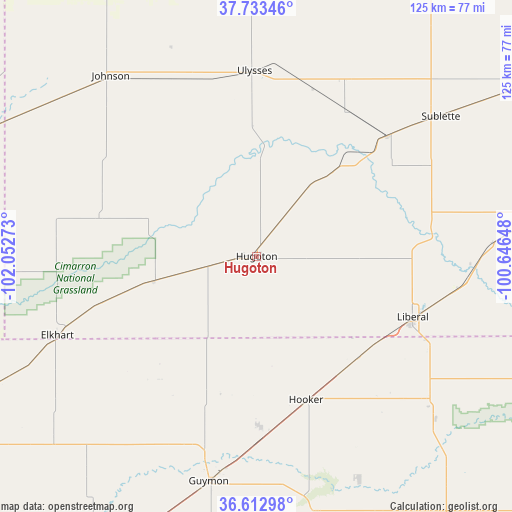 Hugoton on map