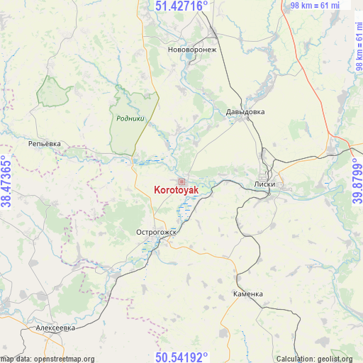 Korotoyak on map