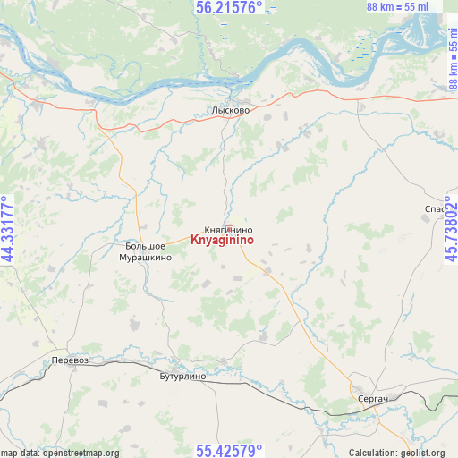 Knyaginino on map