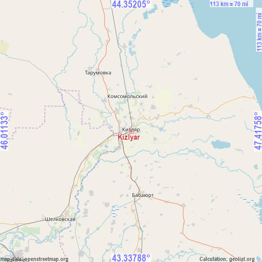 Kizlyar on map