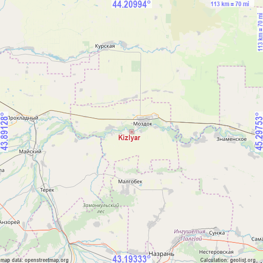 Kizlyar on map