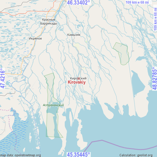 Kirovskiy on map