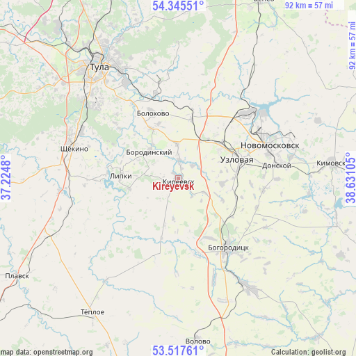 Kireyevsk on map