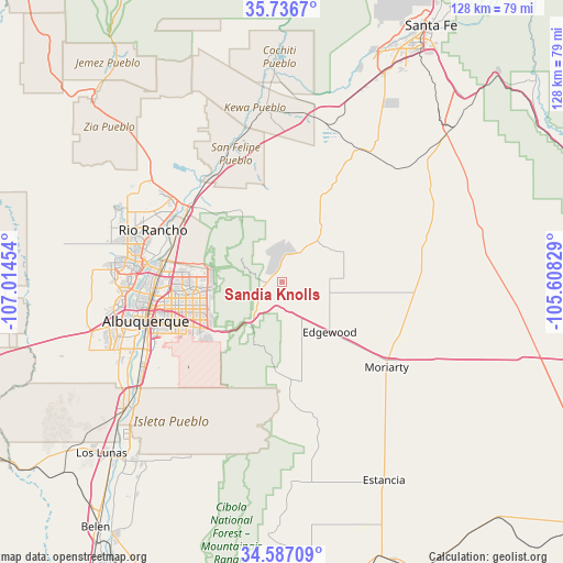 Sandia Knolls on map