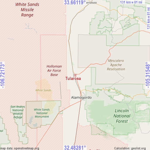 Tularosa on map