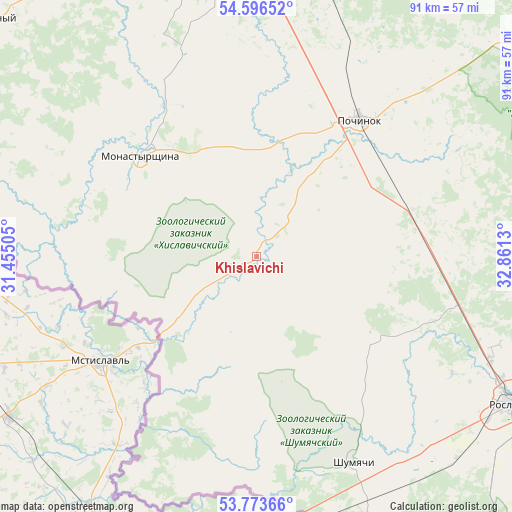 Khislavichi on map