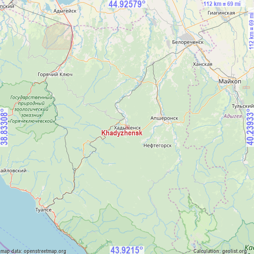 Khadyzhensk on map