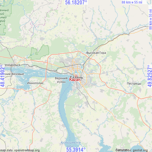 Kazan on map