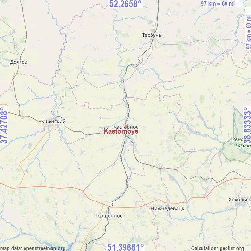 Kastornoye on map