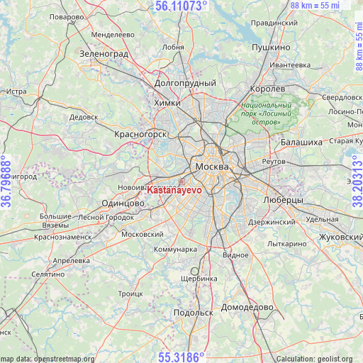 Kastanayevo on map
