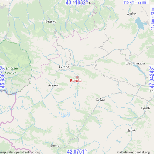 Karata on map