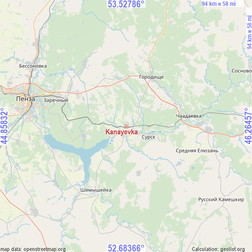 Kanayevka on map