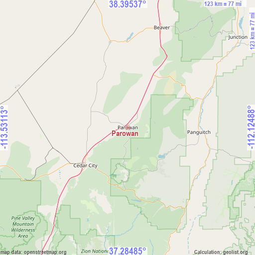 Parowan on map