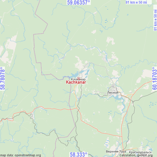Kachkanar on map