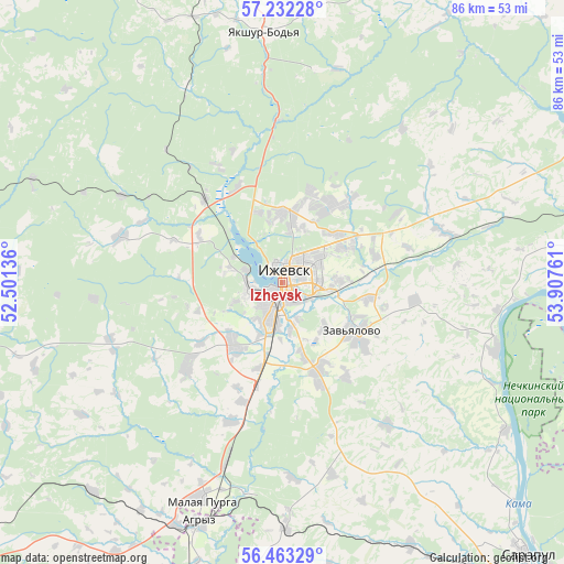 Izhevsk on map