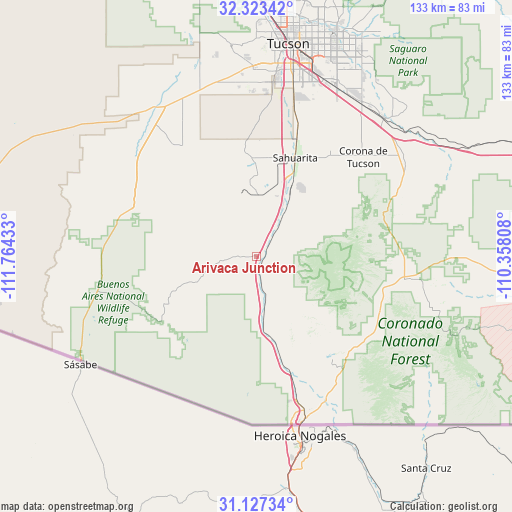 Arivaca Junction on map