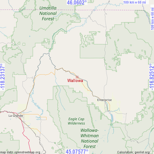 Wallowa on map