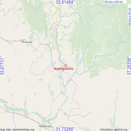 Isyangulovo on map