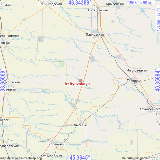 Irkliyevskaya on map