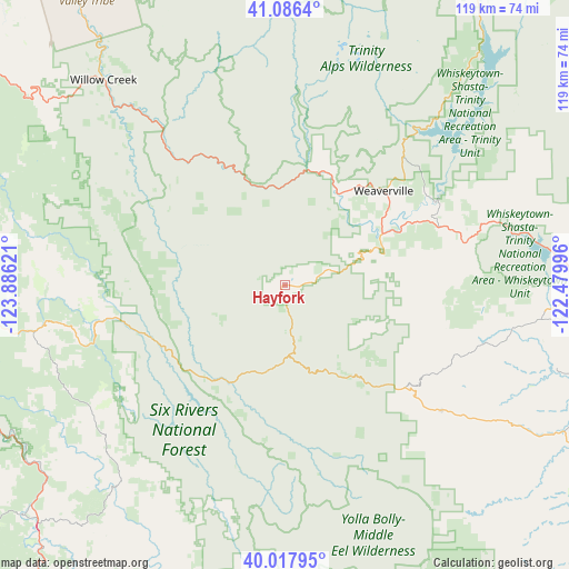 Hayfork on map