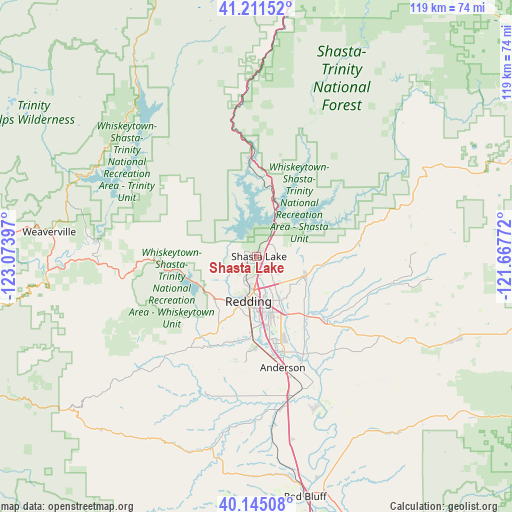 Shasta Lake on map