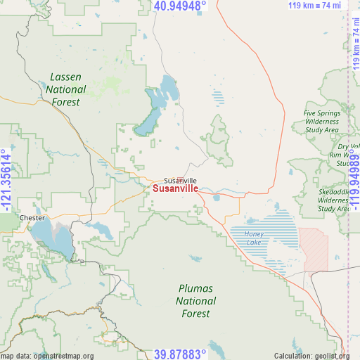 Susanville on map