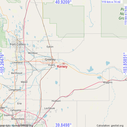 Kersey on map