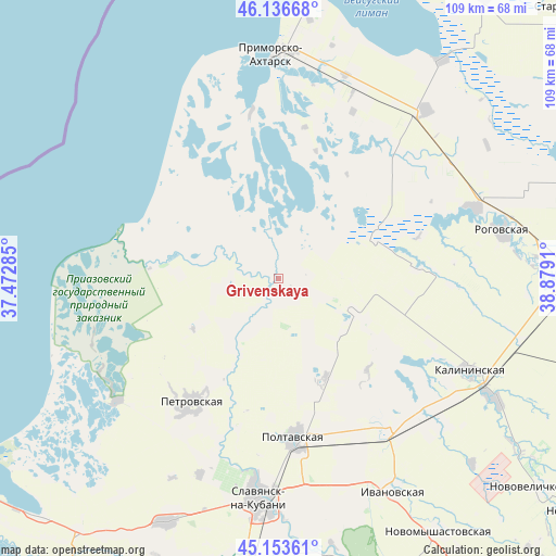 Grivenskaya on map