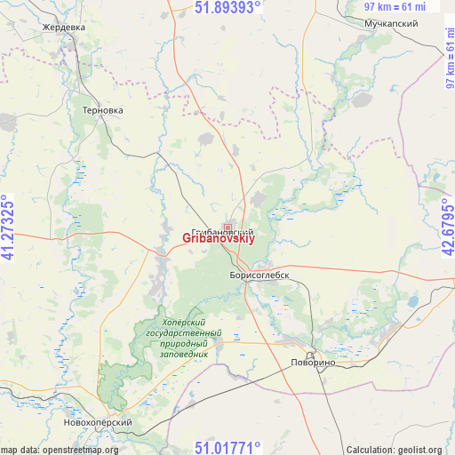 Gribanovskiy on map