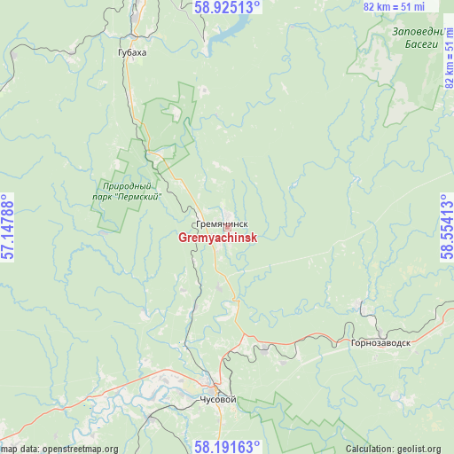 Gremyachinsk on map