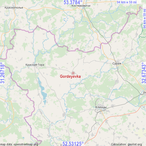 Gordeyevka on map