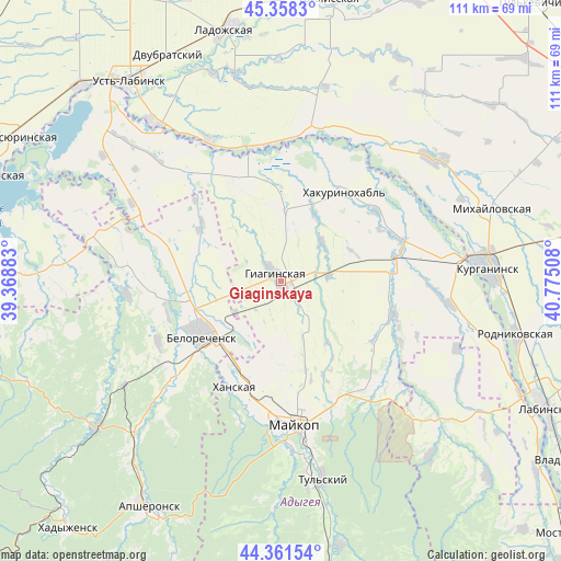 Giaginskaya on map