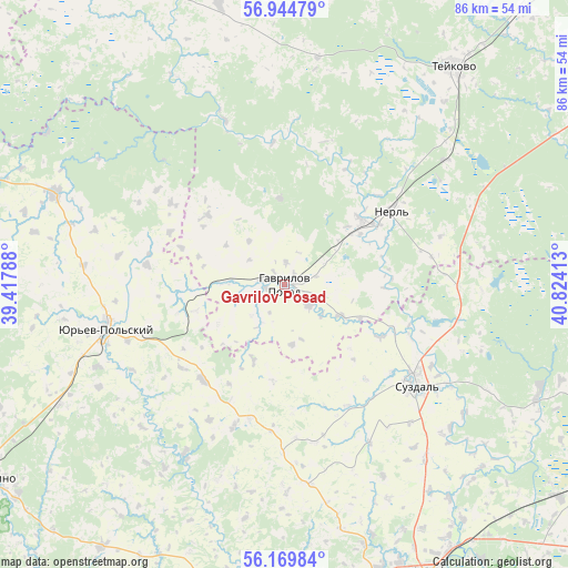 Gavrilov Posad on map