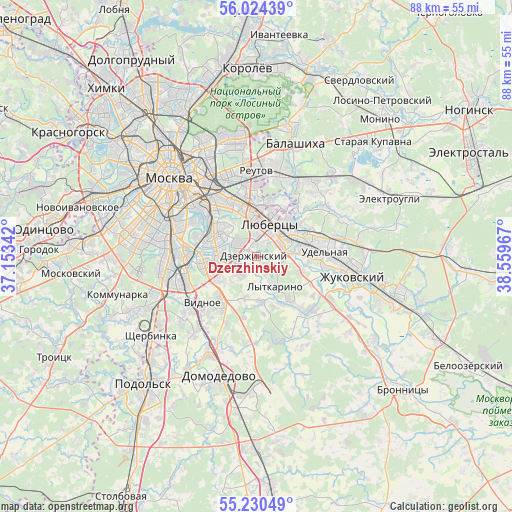Dzerzhinskiy on map