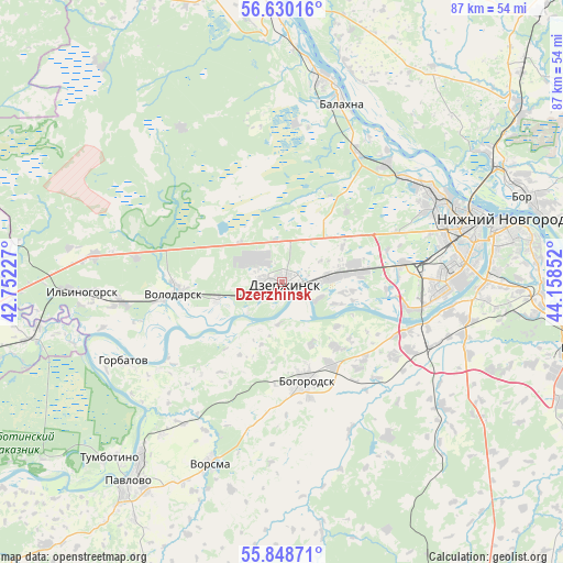 Dzerzhinsk on map